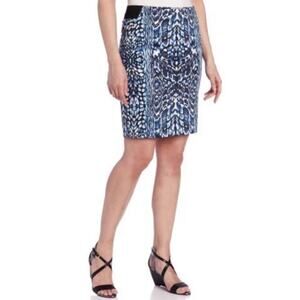 Robert Graham Blue Black Animal Print Sydney Pencil Skirt W-396 Size 10